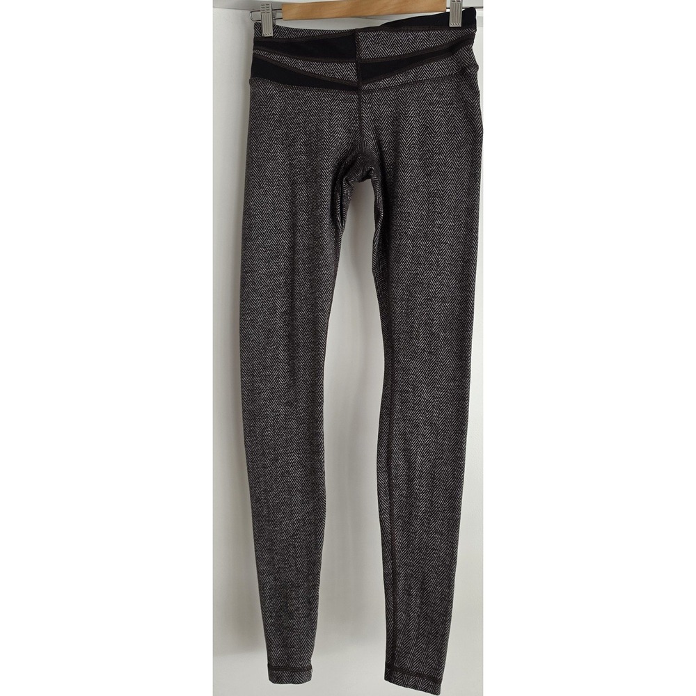 Lululemon Wunder Under Herringbone Leggings Grey White Yoga Pants Size 4